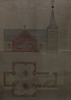 Entwurf für einen Neubau 1890 unter Beibehaltung des alten Turmes
